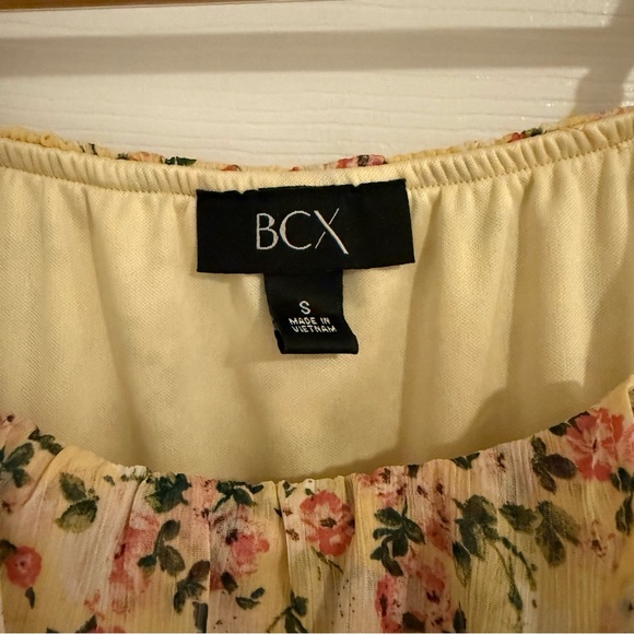 BCX Womens Yellow Sheer Tie Hem Lined Long Sleeve Off Shoulder Small - Picture 4 of 6